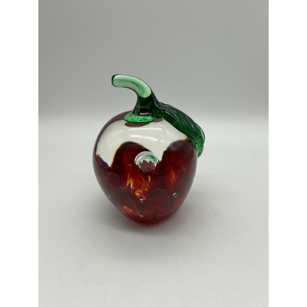 Vintage St. Clair Art Glass Apple Paperweight Fruit Paperweight Signed 4" Great